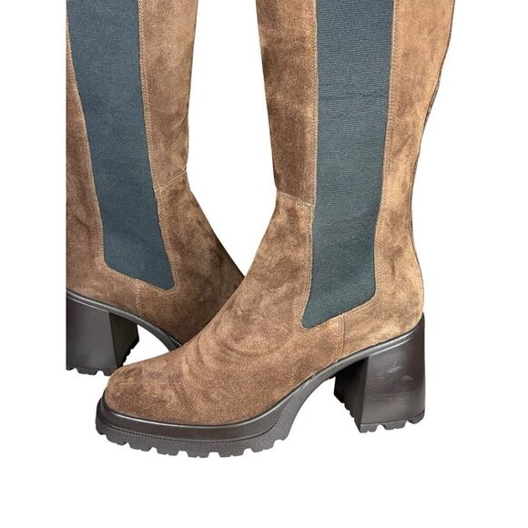 NEW Steve Madden Brown Suede Tall Platform Block Heel Boots sz 11 - Picture 4 of 14